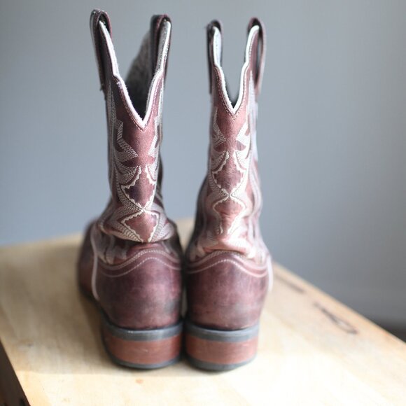 Laredo maroon leather topstich square toe western  cowboy boots womens 10 - Picture 4 of 9